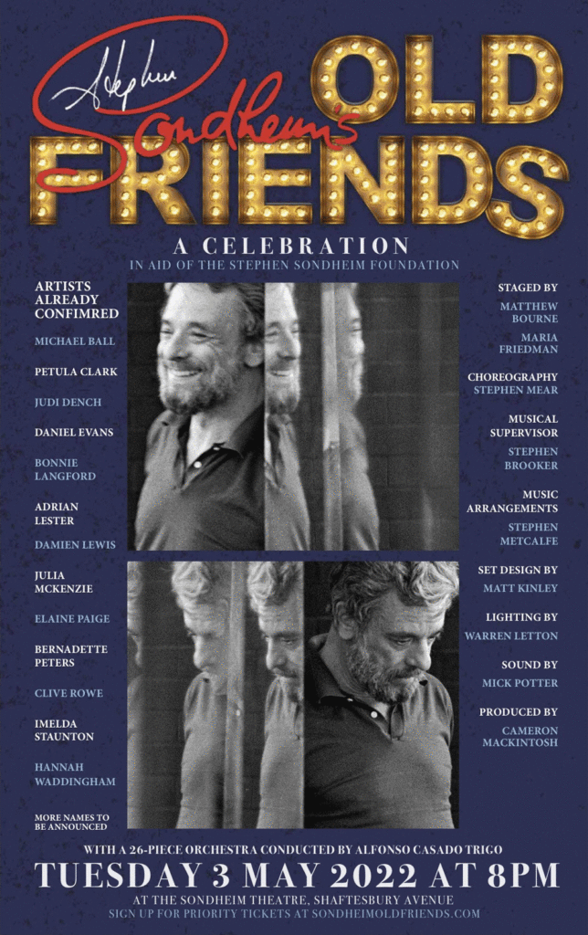 Poster revealing details about the concert being held in tribute to Stephen Sondheim