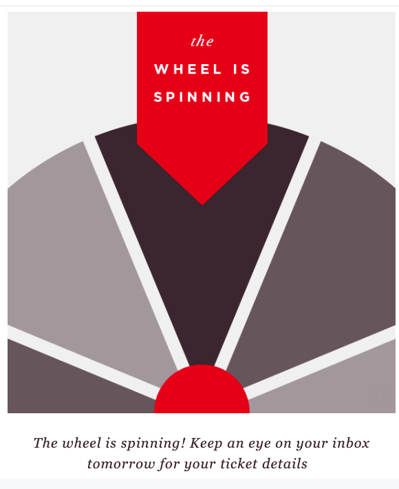 Image of Wheel that says 'The Wheel is Spinning'